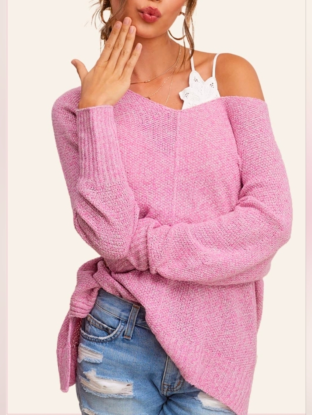 La Miel Textured Lightweight Pullover Sweater Cotton Candy Small/Med/Large NWT - Picture 2 of 8